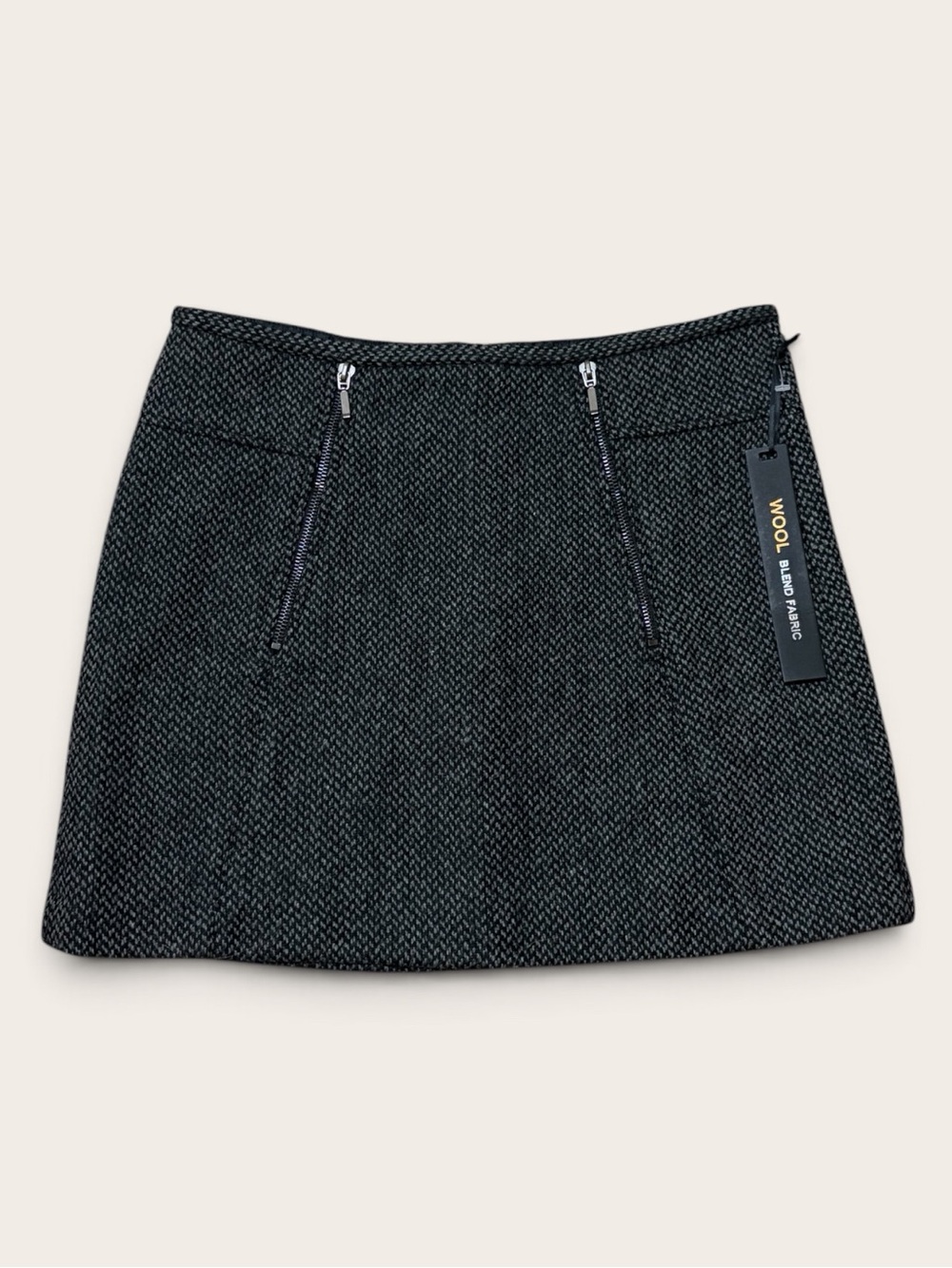NWT Willi Smith Wool Blend Mini Skirt Size 4 Black Gray Zip Pockets